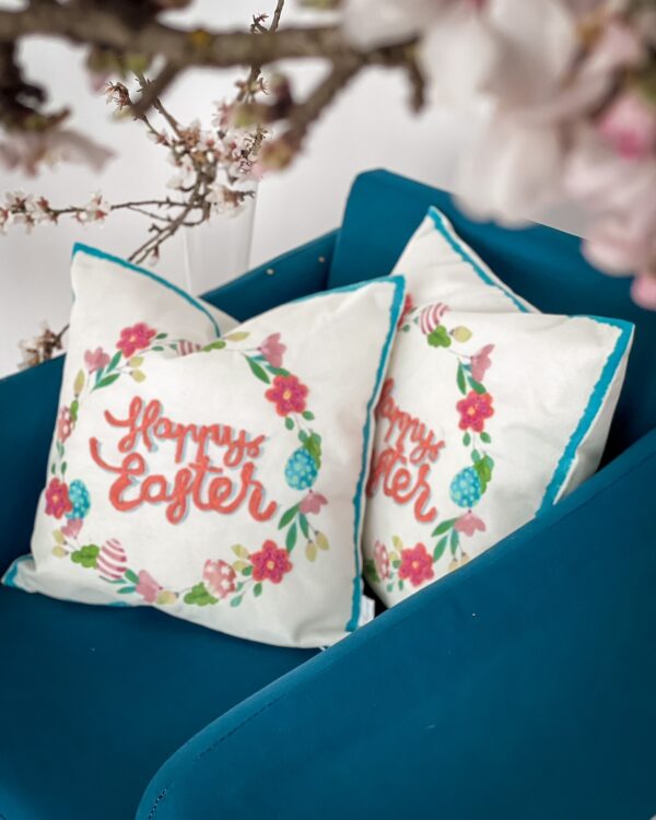 Cuscino Arredo Pasquale HAPPY EASTER Ricamato 40x40 cm