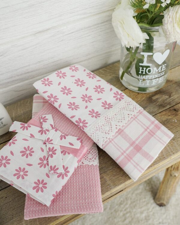 Set 3 Strofinacci Preziosa Home In Nidone e Applicazioni in Merletto