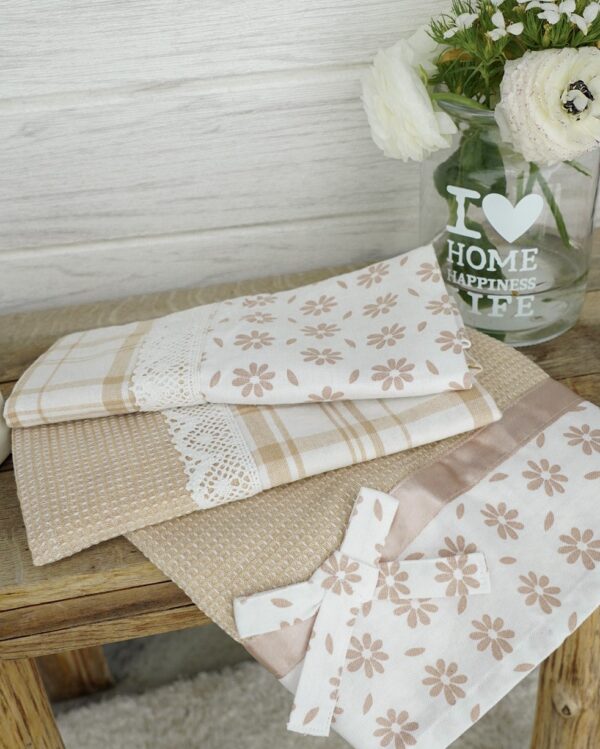 Set 3 Strofinacci Preziosa Home In Nidone e Applicazioni in Merletto