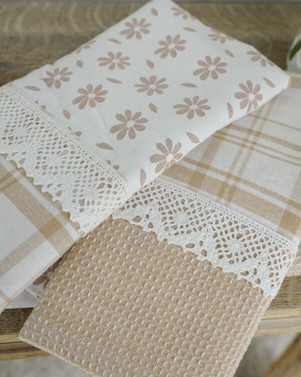 Set 3 Strofinacci Preziosa Home In Nidone e Applicazioni in Merletto