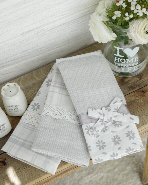 Set 3 Strofinacci Preziosa Home In Nidone e Applicazioni in Merletto