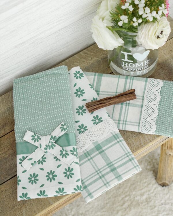 Set 3 Strofinacci Preziosa Home In Nidone e Applicazioni in Merletto