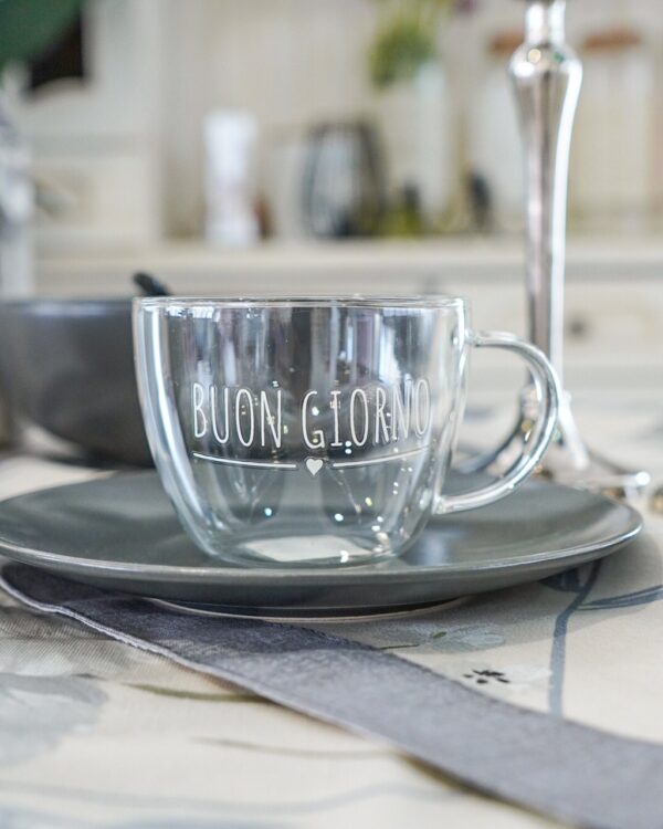 Tazza Colazione Buongiorno Nuvole di Stoffa in Vetro Borosilicato