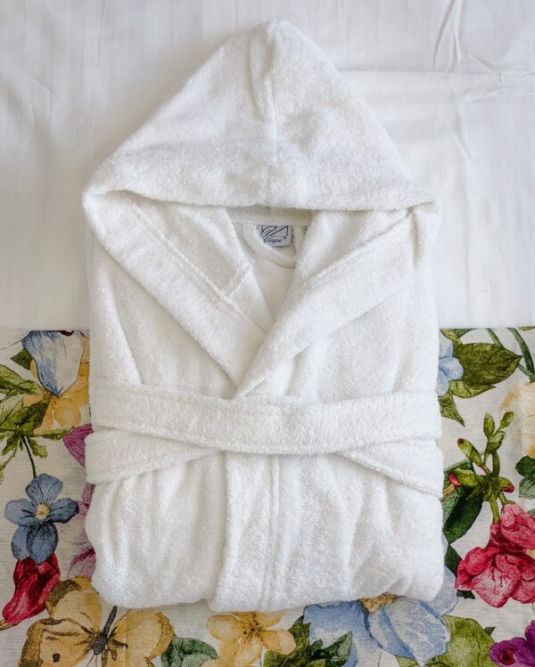 Accappatoio Con Cintura e Cappuccio Bianco in Cotone Vingi Hotellerie