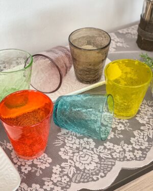 Bicchieri Da Acqua Effetto Craquelè Set da 6 Multicolor In Pasta Di Vetro
