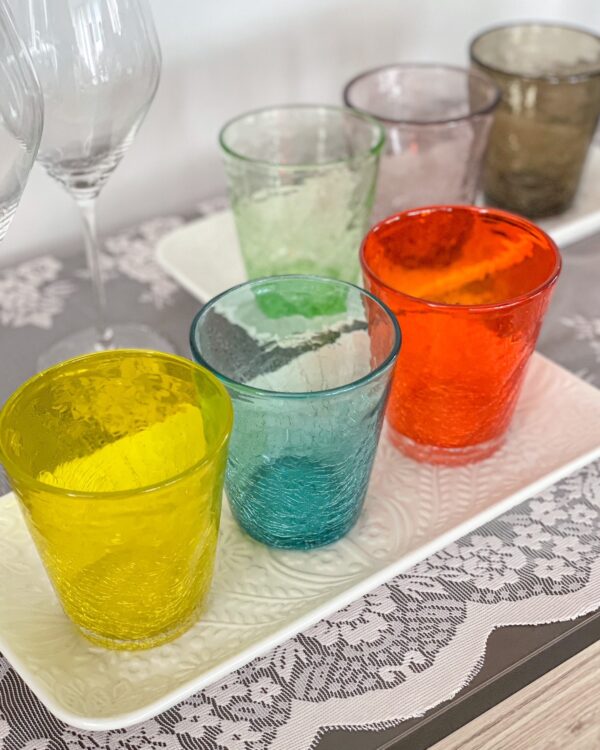 Bicchieri Da Acqua Effetto Craquelè Set da 6 Multicolor In Pasta Di Vetro
