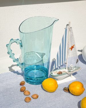 Brocca in Plastica Acrilica Crystal Celeste Manico Corallo Tema Mare 1,2 Litri