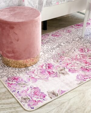 Tappeto Arredo Antiscivolo Con Motivo Floreale 150x80 cm