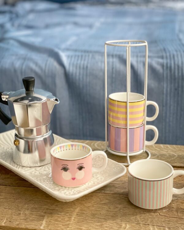 Tazzine da Caffè Impilabili Set da 4 Con Supporto Metallico Bubble Colors