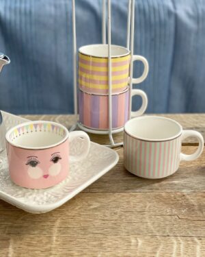 Tazzine da Caffè Impilabili Set da 4 Con Supporto Metallico Bubble Colors