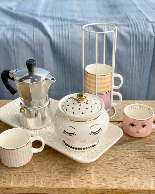 Tazzine da Caffè Impilabili Set da 4 Con Supporto Metallico Bubble Colors