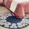 Tappeto Tondo Preziosa Home Con Decori Floreali e Fondo Antiscivolo