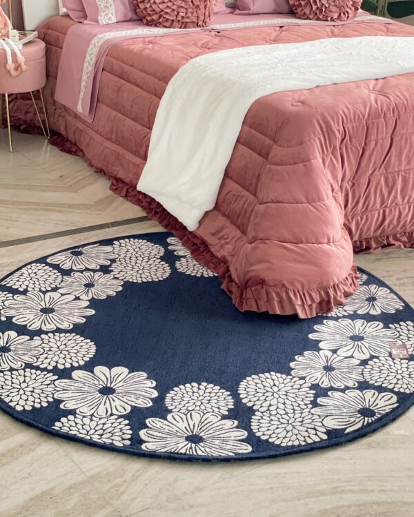 Tappeto Tondo Preziosa Home Con Decori Floreali e Fondo Antiscivolo