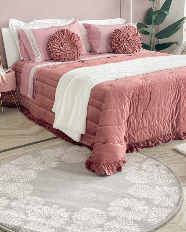 Tappeto Tondo Preziosa Home Con Decori Floreali e Fondo Antiscivolo