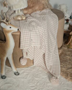 Plaid Coperta Pied de Poule In 4 Colori Con Pon Pon Preziosa Home