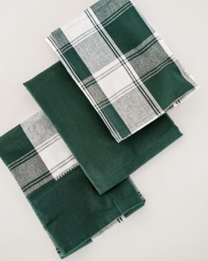 Set 3 Strofinacci Linea Antibes a Quadri Verde e Bianco