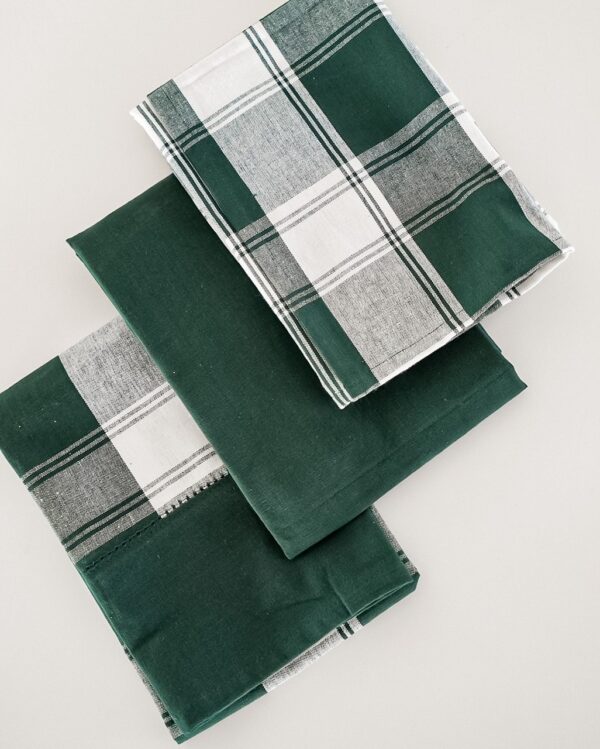 Set 3 Strofinacci Linea Antibes a Quadri Verde e Bianco