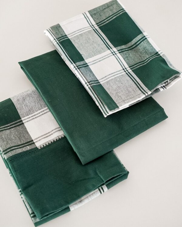 Set 3 Strofinacci Linea Antibes a Quadri Verde e Bianco