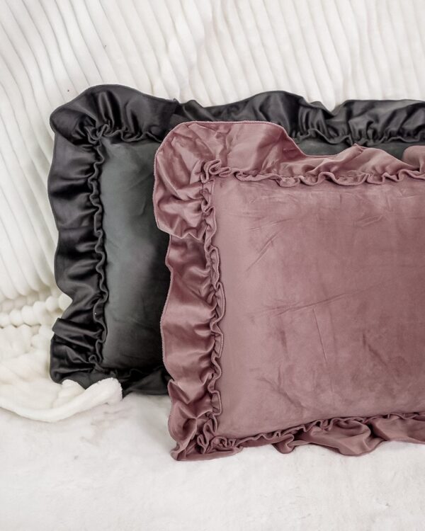 Cuscino Arredo in Velluto con Imbottitura Rettangolare con Rouches 35x50cm