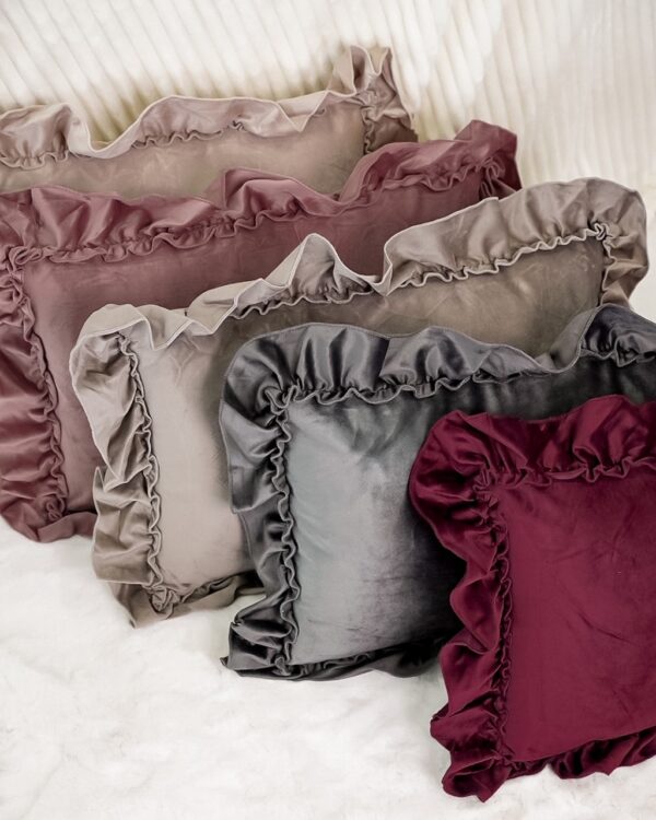 Cuscino Arredo in Velluto con Imbottitura Rettangolare con Rouches 35x50cm