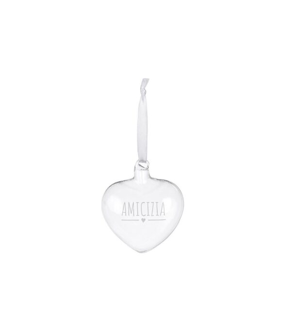 Cuoricino In Vetro Borosilicato Con Scritta E Nastrino Da Appendere
