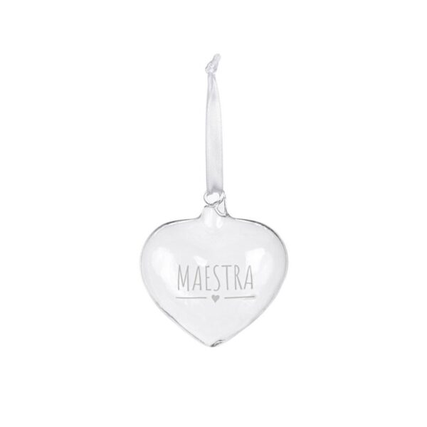 Cuoricino In Vetro Borosilicato Con Scritta E Nastrino Da Appendere