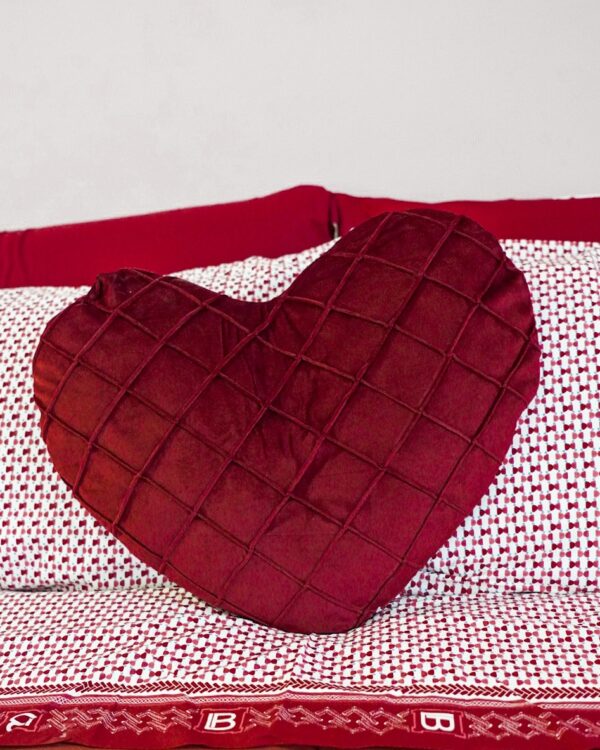 Cuscino Arredo in Velluto con Imbottitura Cuore a Rombi Bordeaux