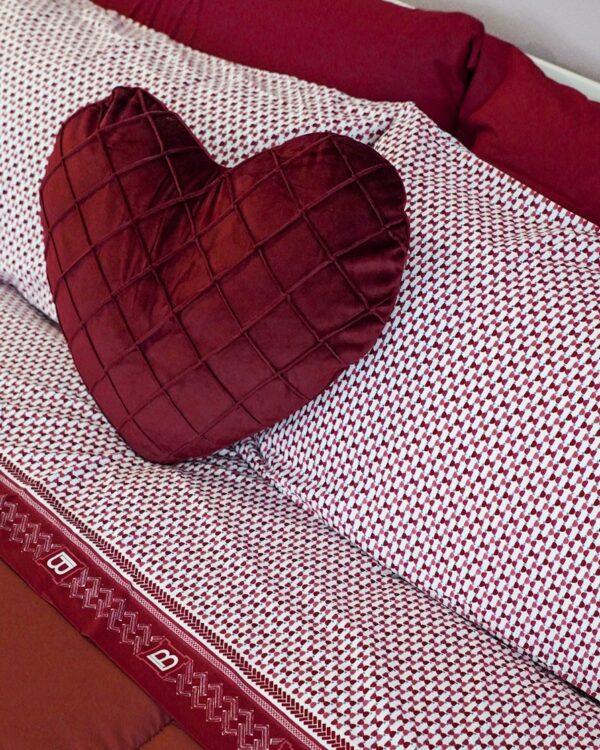 Cuscino Arredo in Velluto con Imbottitura Cuore a Rombi Bordeaux