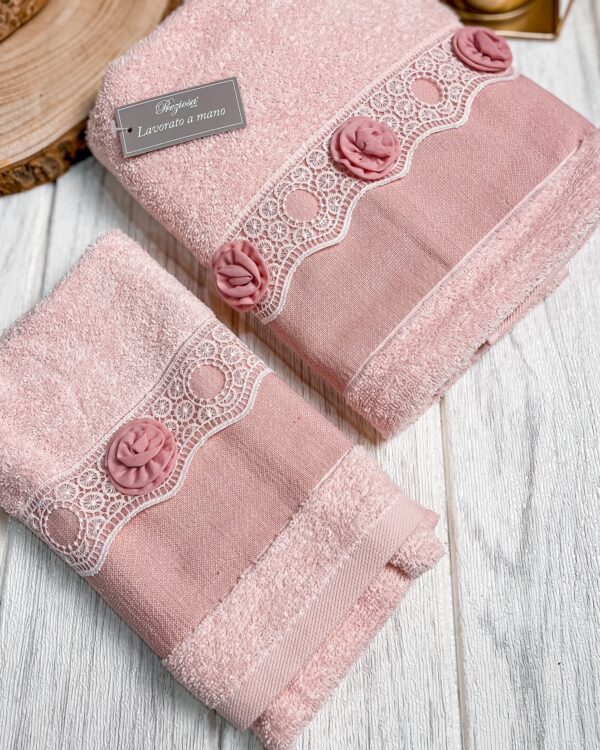 Set Asciugamani Viso ed Ospite D5 con Pizzo Preziosa