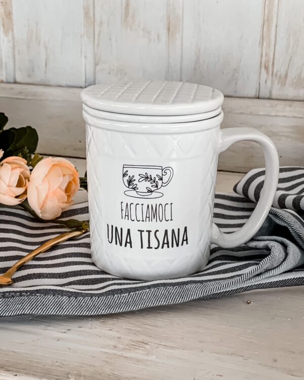 Tazza Mug Per Tisana Con Scritte Simpatiche Coperchio e Filtro per Infusione IN Ceramica AD STAR