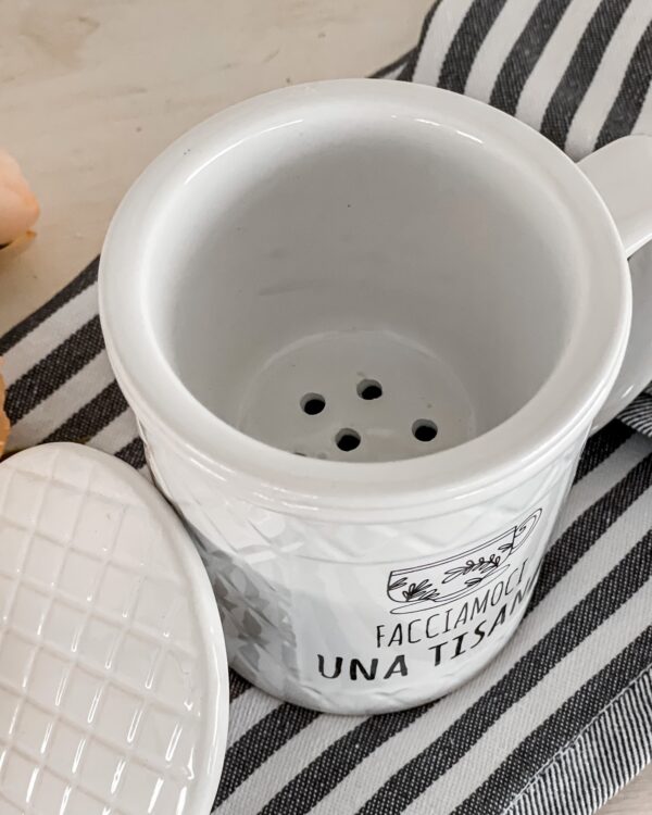 Tazza Mug Per Tisana Con Scritte Simpatiche Coperchio e Filtro per Infusione IN Ceramica AD STAR