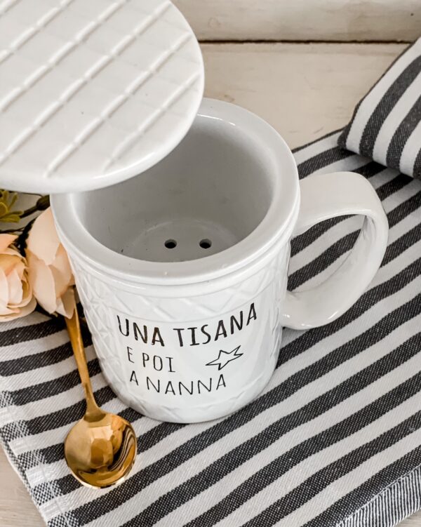 Tazza Mug Per Tisana Con Scritte Simpatiche Coperchio e Filtro per Infusione IN Ceramica AD STAR