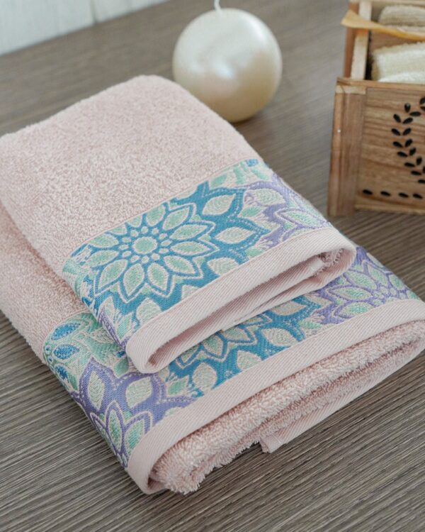 Set Asciugamani Flowers Viso e Ospite 100% Spugna di Cotone Vingi Ricami