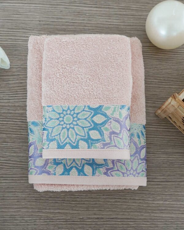 Set Asciugamani Flowers Viso e Ospite 100% Spugna di Cotone Vingi Ricami