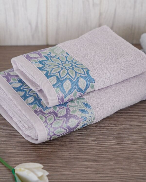 Set Asciugamani Flowers Viso e Ospite 100% Spugna di Cotone Vingi Ricami