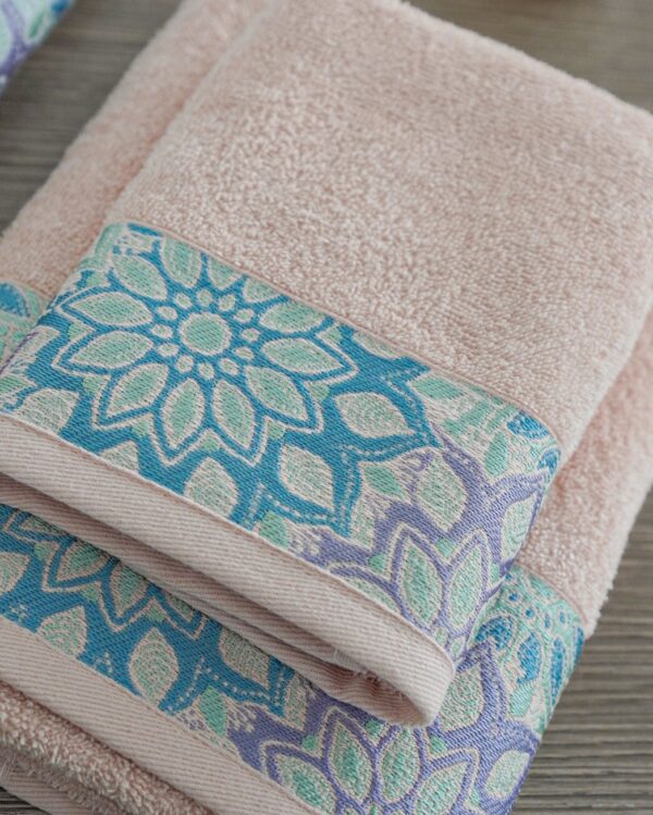 Set Asciugamani Flowers Viso e Ospite 100% Spugna di Cotone Vingi Ricami