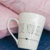 Tazza Mug Pretty in Ceramica Rosa e Grigia con Scritte Nere