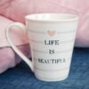 Tazza Mug Pretty in Ceramica Rosa e Grigia con Scritte Nere