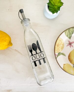 Bottiglietta per Olio o Aceto in Vetro e Scritte Nere