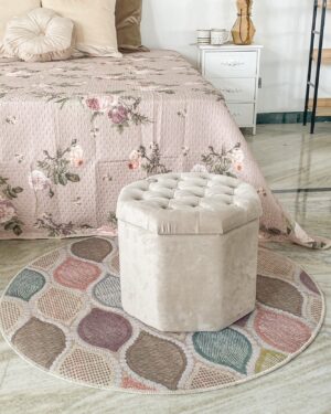 Tappeto Tondo Patchwork In Lattice Con Retroantiscivolo Diametro 100 Cm