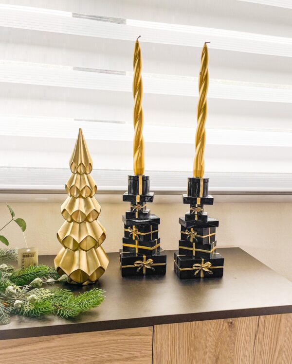 Set Due Porta Candele Pacchi Regalo Nero e Oro Origami Decorazione Natale