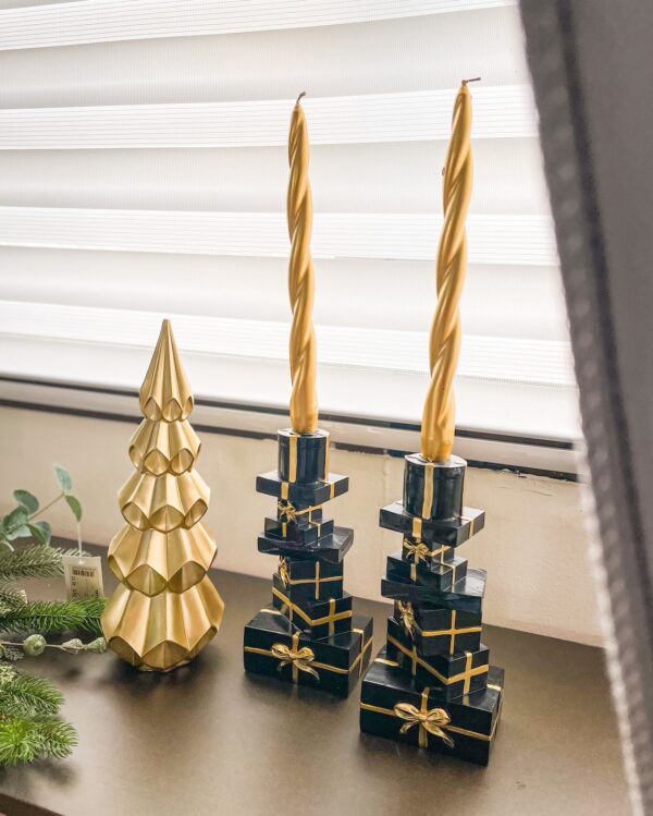 Set Due Porta Candele Pacchi Regalo Nero e Oro Origami Decorazione Natale