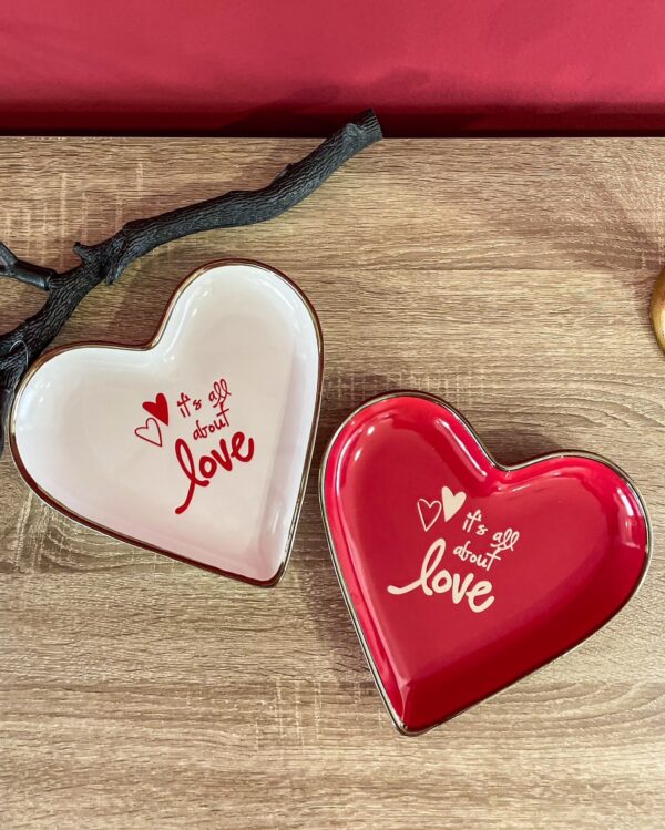 Piatto Svuotatasche Cuore Rosso o Bianco In Ceramica Con Scritta
