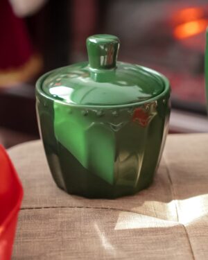 Zuccheriera Con Coperchio Demetra Verde Bosco in Ceramica Nuvole Di Stoffa