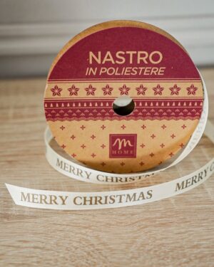 Nastro Decorativo Natalizio Panna Con scritte Dorate 10 Metri