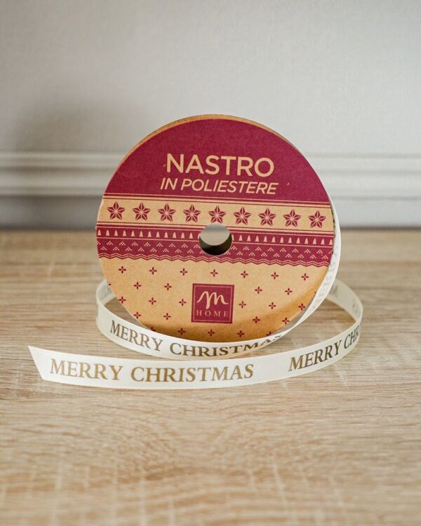 Nastro Decorativo Natalizio Panna Con scritte Dorate 10 Metri