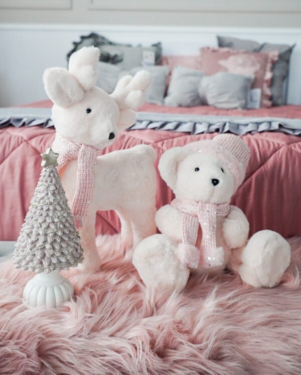 Orsetto Panna con Sciarpina Rosa e Pailettes