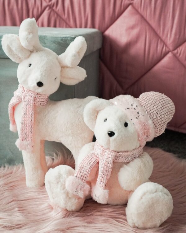 Orsetto Panna con Sciarpina Rosa e Pailettes