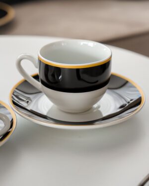 Set Tazzine da Caffè Onyx Bianche e Nere Con Piattino 6 Pezzi