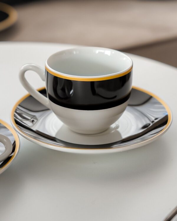 Set Tazzine da Caffè Onyx Bianche e Nere Con Piattino 6 Pezzi